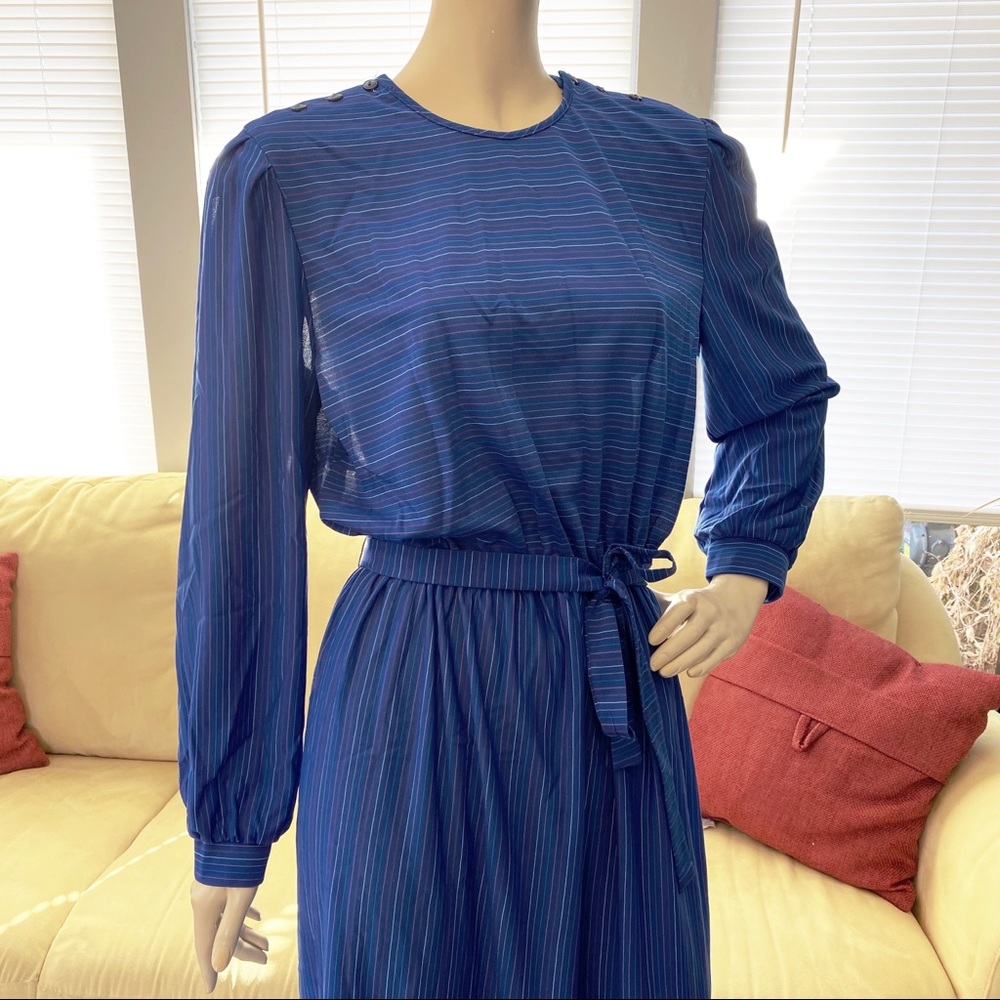 NOS Vintage 80s Sheer Pinstriped Secretary Dress